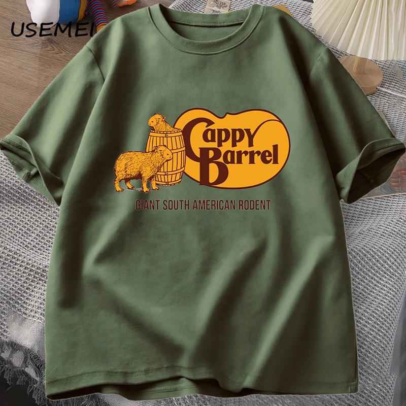 Cappy Barrel Capybara T-Shirt Herren Sommer Baumwolle Kurzarm Lässig Grafik T-Shirt Herrenbekleidung Streetwear 90er T-Shirts Top