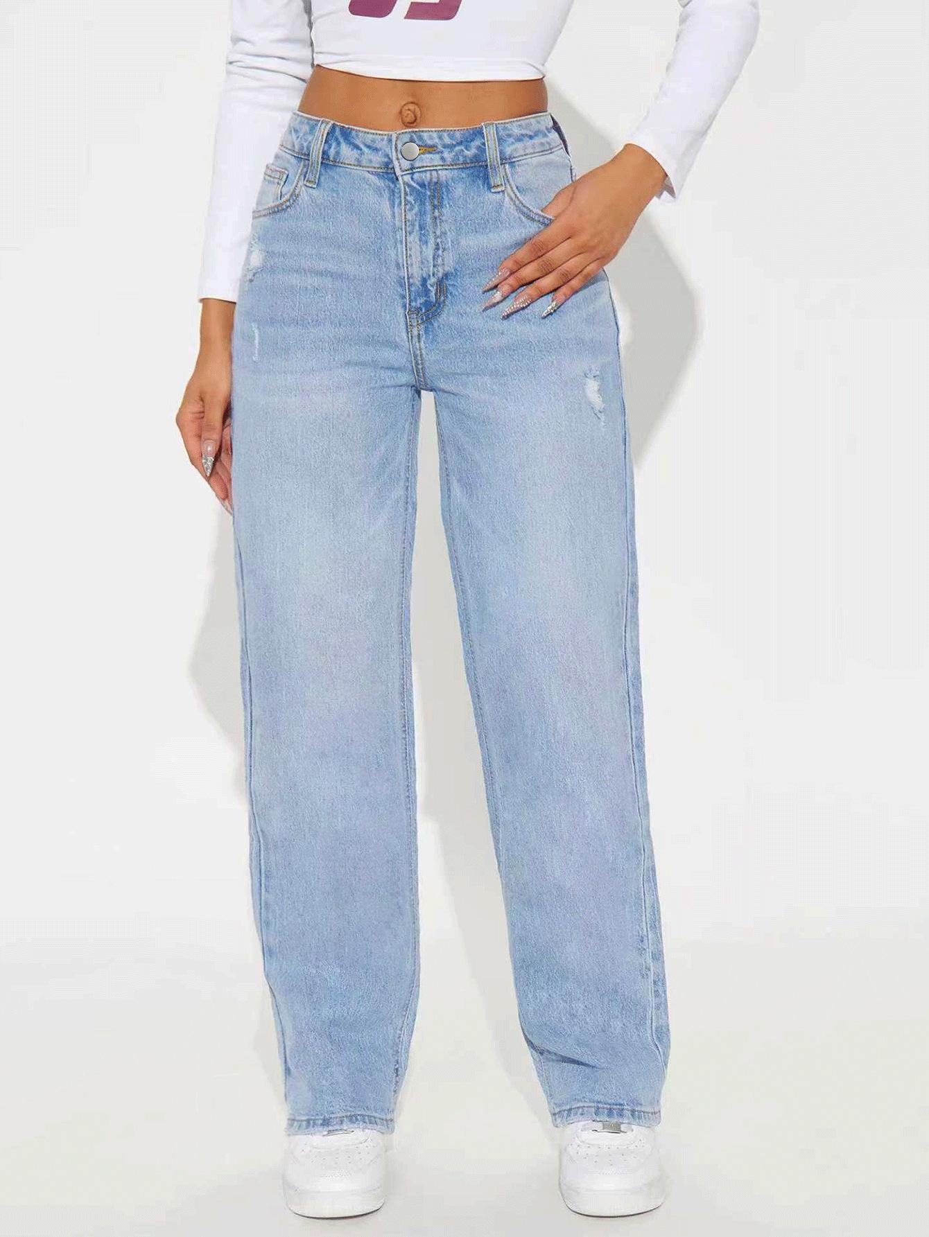 Retro Washed Women s Loose Straight-Leg Jeans - Casual and Versatile Fashion L