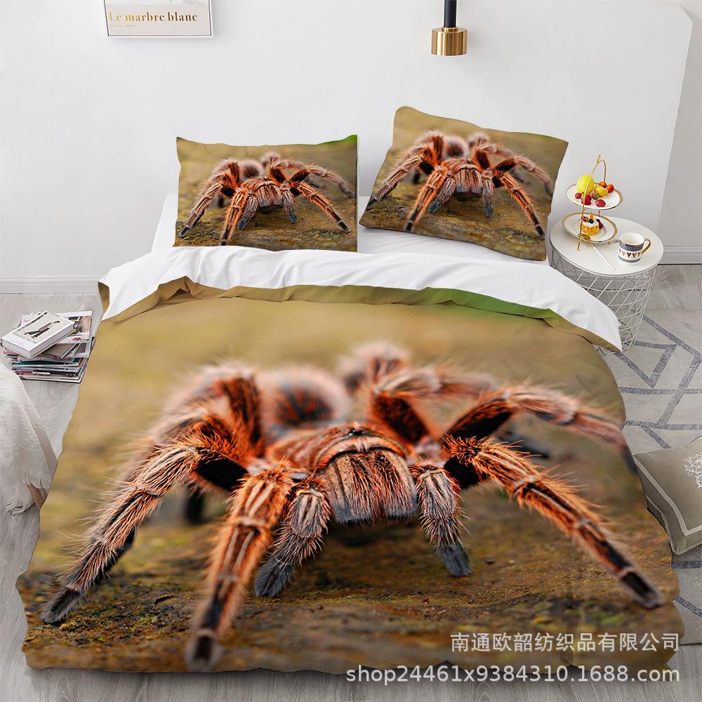 Spider Quilt Set Three-Piece Polyester 90G Abraded 3D Digital Four-Piece Bedding Set