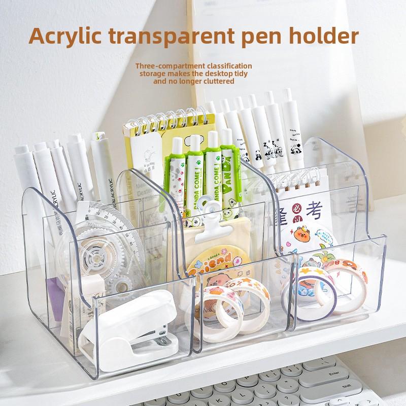 Transparent Multi-compartment Pen Holder, Simple Large-capacity Storage Rack, Multi-functional Office Desktop Storage Box