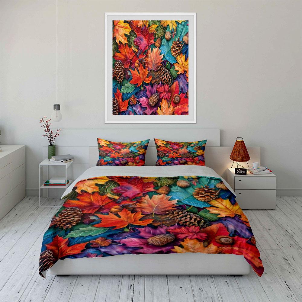 Autumn Leaves Pinecones Decorative Set Soft Comfortable Duvet Cover Bedding Set Included 1*Duvet Cover & 2*Pillowcases, Gift