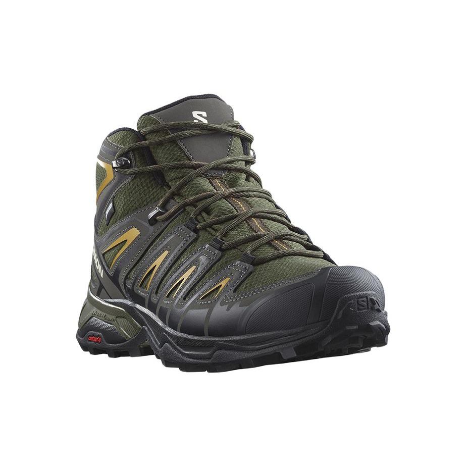 SALOMON X Ultra Pioneer Mid Cswp Síťovina Protiskluzové Odolné Venkovní Funkční Boty Pánské Boty Zelená Žlutá 472080