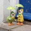 2x Duck Statues with Umbrella Raincoat Resin Sculptures Gift Animal Garden Figurines for Dining Room