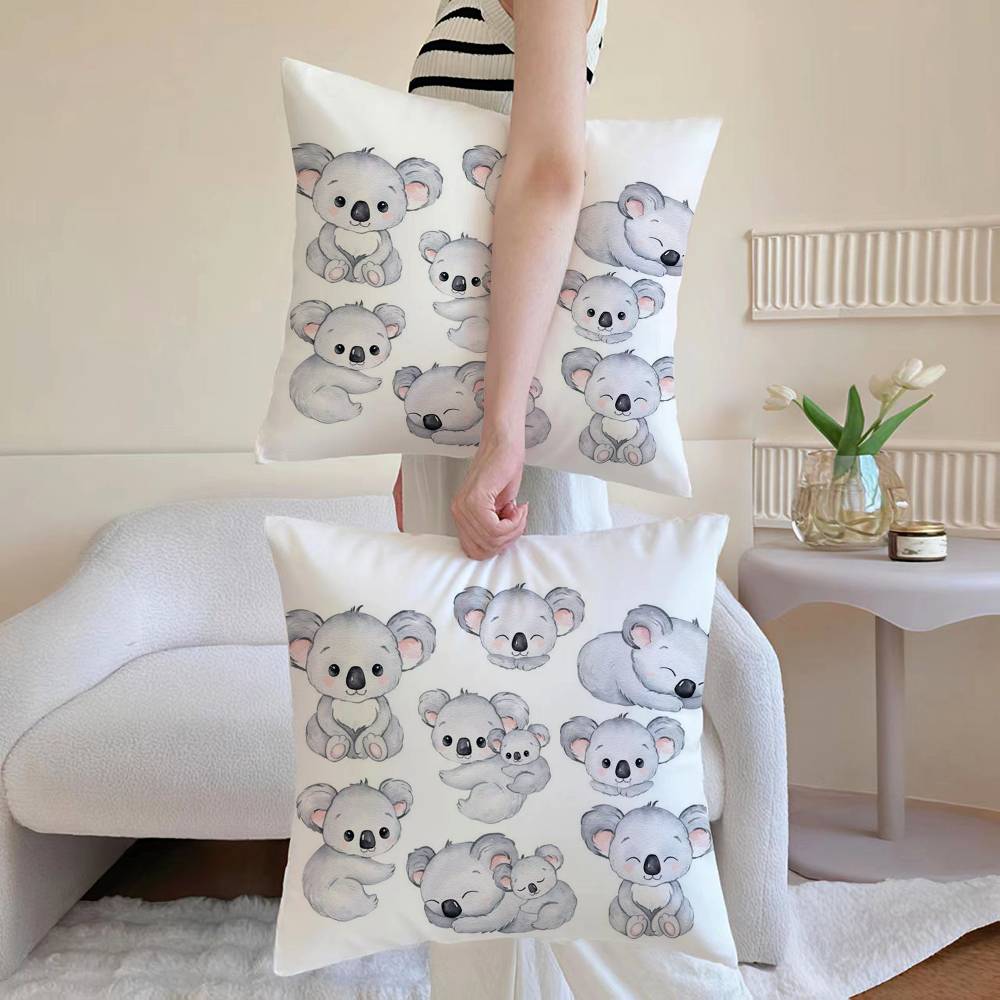 Koala Creative Cartoon Pillow Case Anti-dustmite Pillowcase Invisible Zipper Silky Sofa Cushion Cover