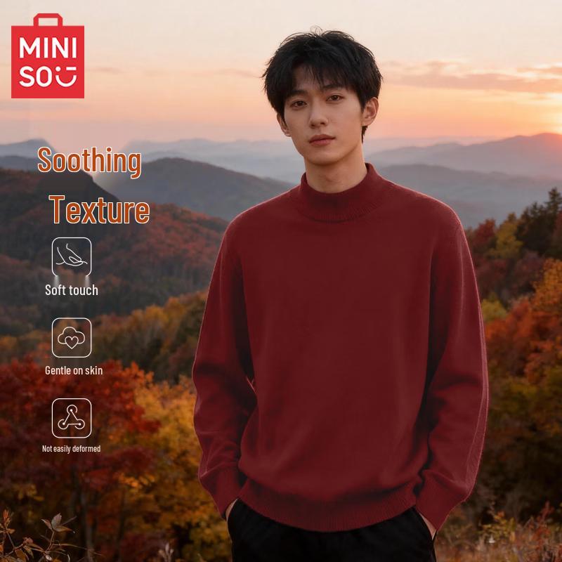 

MINISO Men s Plush-Lined Loose Fit Mock Neck Knit Sweater XL