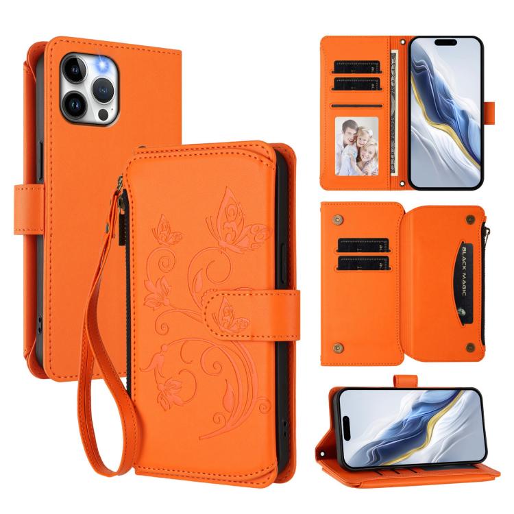 Butterfly Love Flower Multi-card Zipper Wallet Leather Phone Case