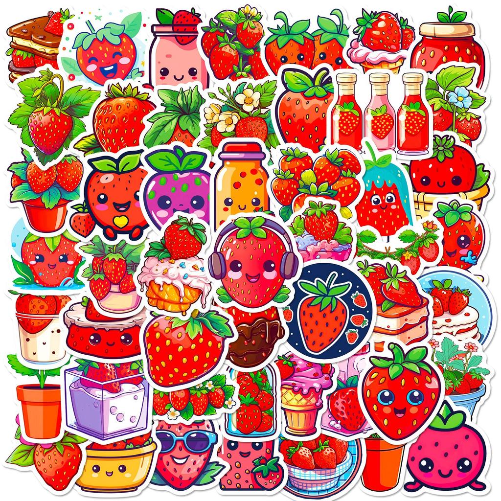 50 Rote Herz Erdbeere Aufkleber Mädchen Herz Niedlich Erdbeere Dessert Personalisierte Cartoon Frucht Aufkleber
