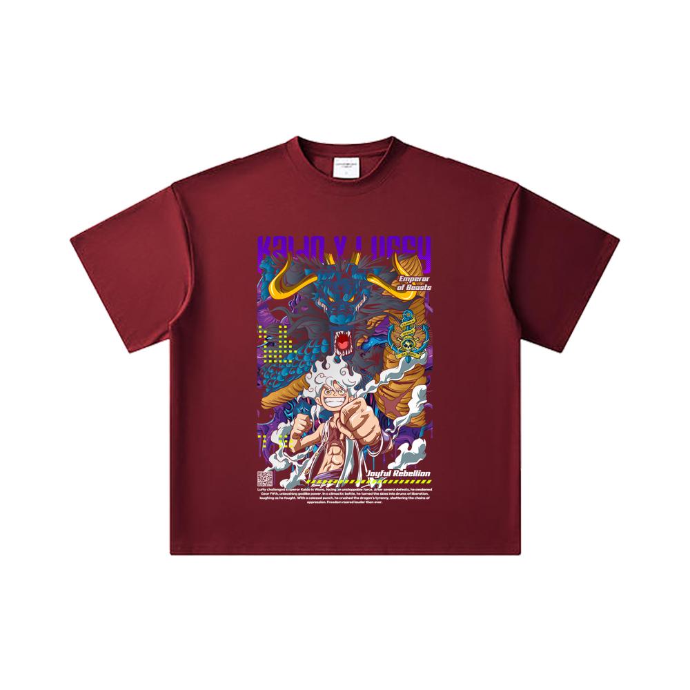 260 GSM Double Yarn 32 Count 100% Cotton One Piece V35 Luffy Kaido Print Unisex Heavy Cotton T Shirt