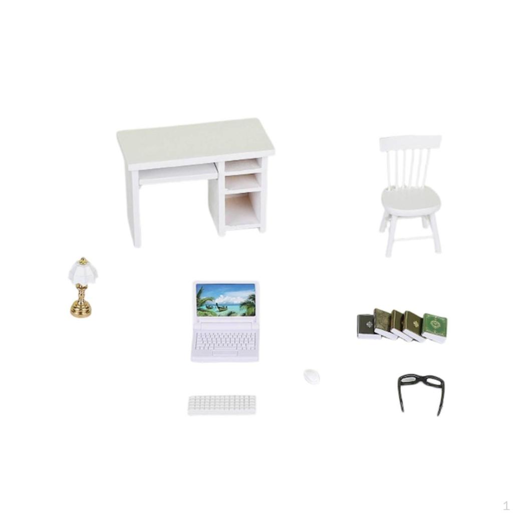 1:12 Scale Office Furniture Mini Decoration Dollhouse Desk and Chair Set Realistic Model Miniature