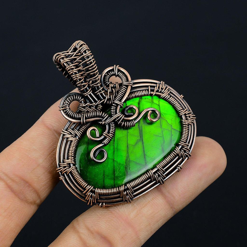 Green Flash Labradorite Pendant Gemstone Jewelry, 999 Copper Wire Wrapped Pendant, Handmade Jewelry Birthstone Pendant, Gift For Him