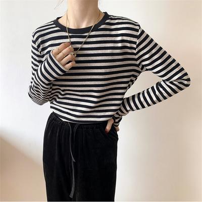 2022 New Women Striped Long Sleeve T-shirts Female Streetwear Autumn Spring Cotton Tees Tops Loose Korean Style T-shirt