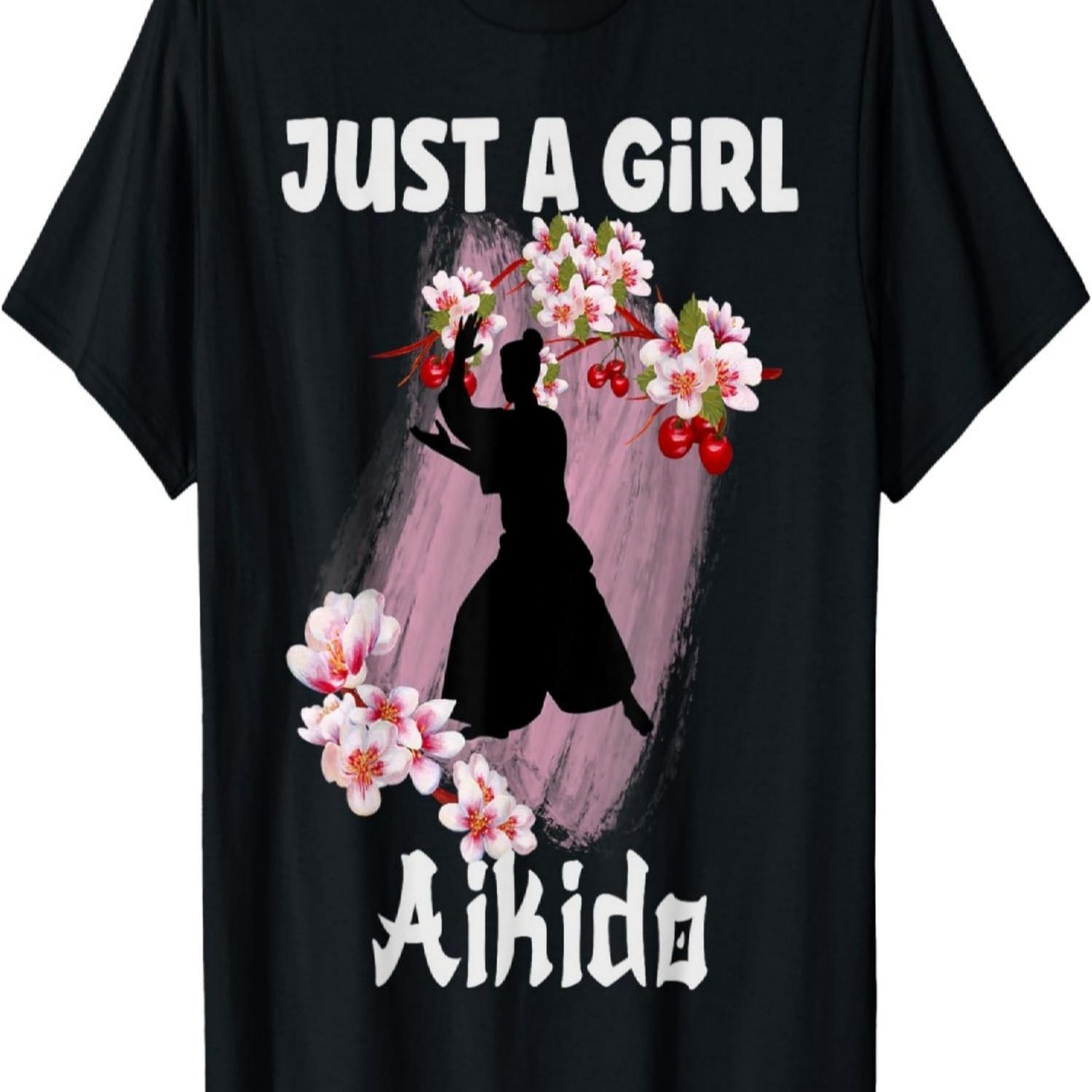 Just A Girl Who Loves Aikido Cherry Blossom Martial Art T-Shirt S чёрный