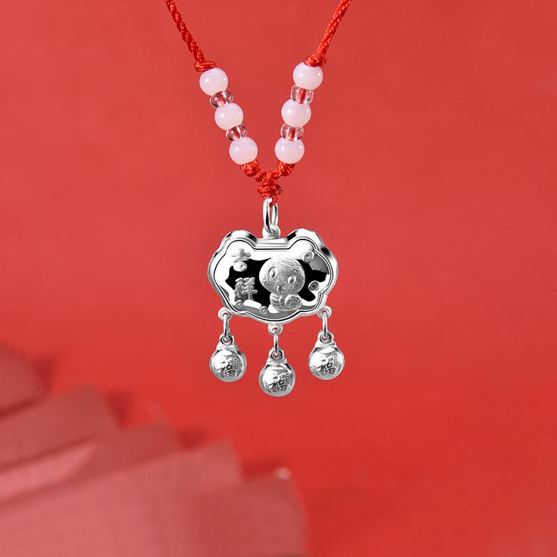 Sterling Silver Ruyi Peace Lock Pendant for Women s Baby Longevity Charm - Full Moon 100-Day Gift