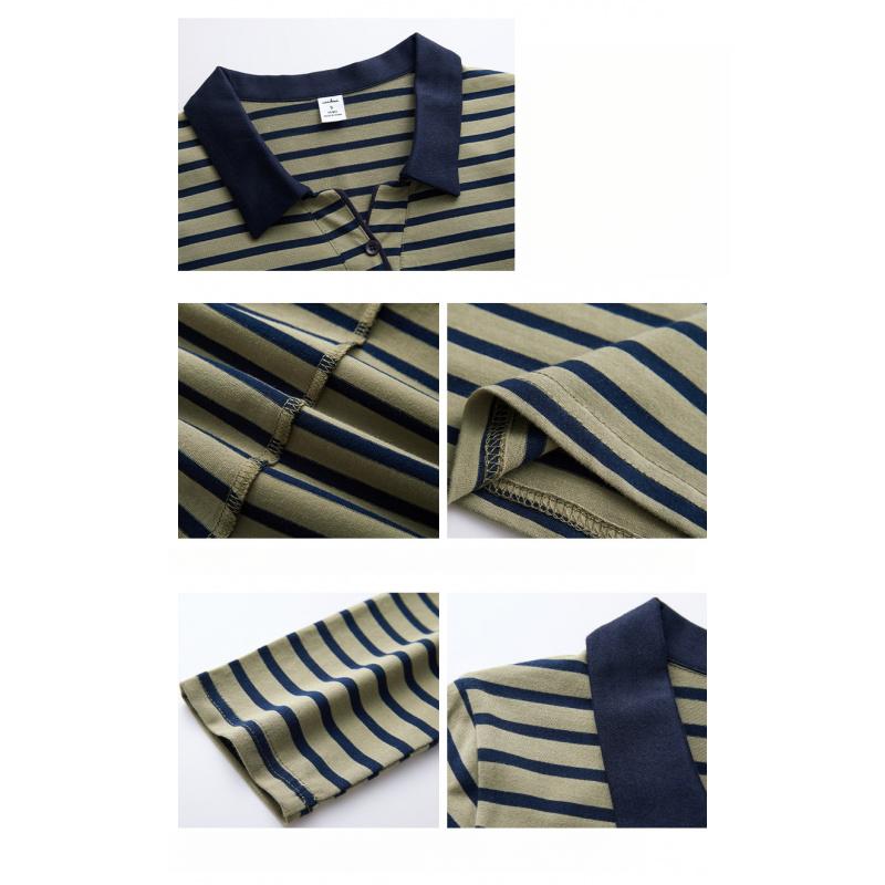 New Striped Polo Shirt Plus Size Women's Autumn Long Sleeve Base Korean Style Casual Ladies T-Shirt Age-Reducing Top Turn-Down Collar