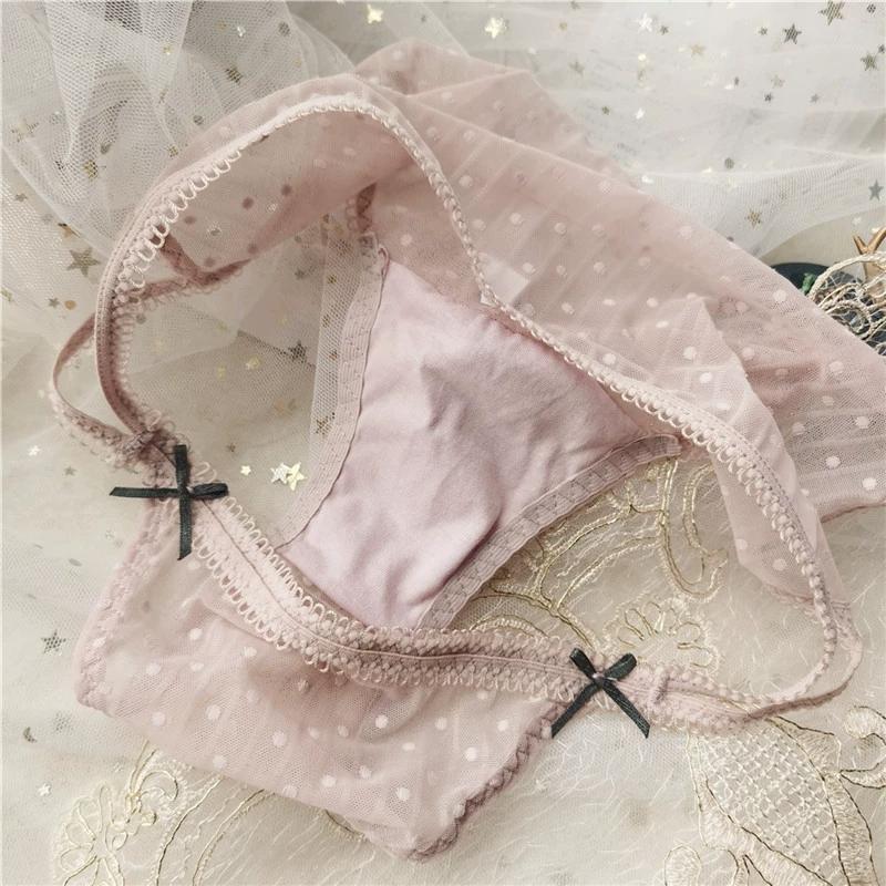 Undertøy Hul Polkadotter Blonder Dobbel Sløyfe Lavt Liv Truser Sexy Dameundertøy