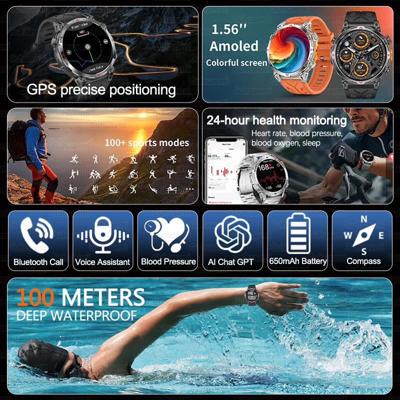 New Military Outdoor GPS SmartWatch Built in GPS Compass Altimeter Barometer 10ATM Waterproof 650mAh Sports Bracelet Men