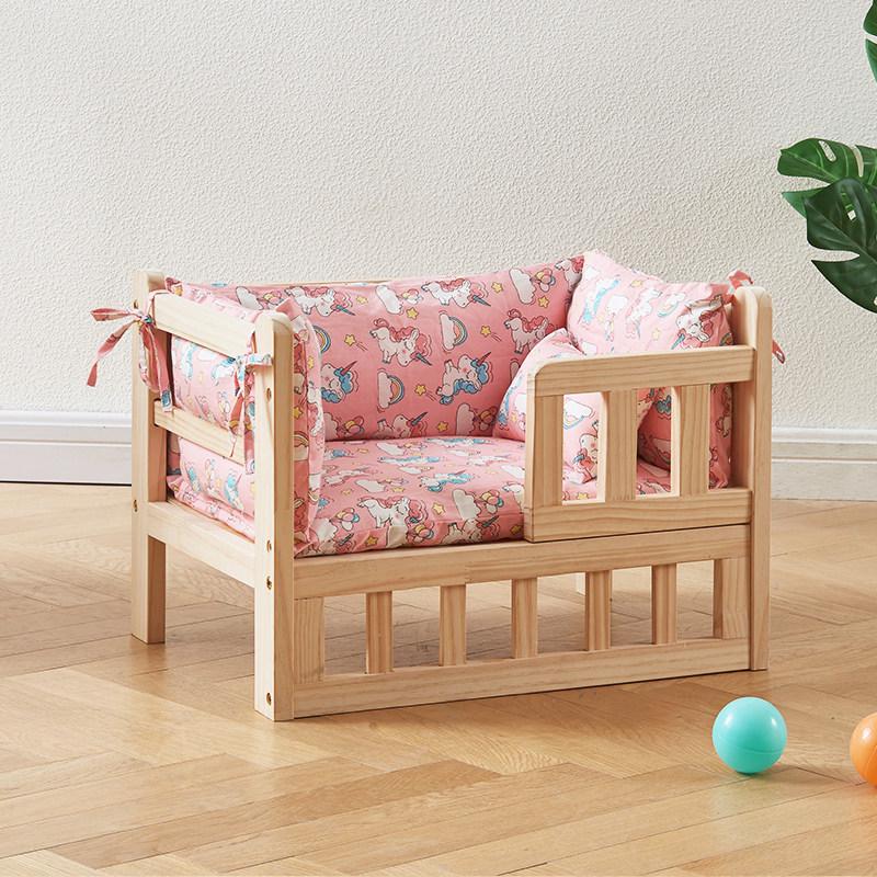 Solid Wood Elevated Pet Bed - Washable, All-Season for Small Dogs & Cats