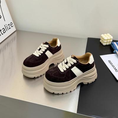 Retro Contrasting Color Splicing Thick-soled Women's New Small Man Increases Height and Looks Thin Versatile Casual Board Shoes