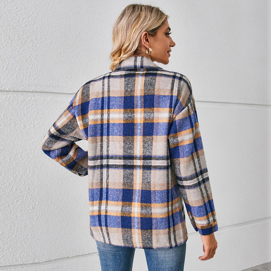 JKASHDK Dámská móda Ležérní Podzim Zima Kostkovaný potisk Polokošile s dlouhým rukávem Blůzy a košile Top bunda