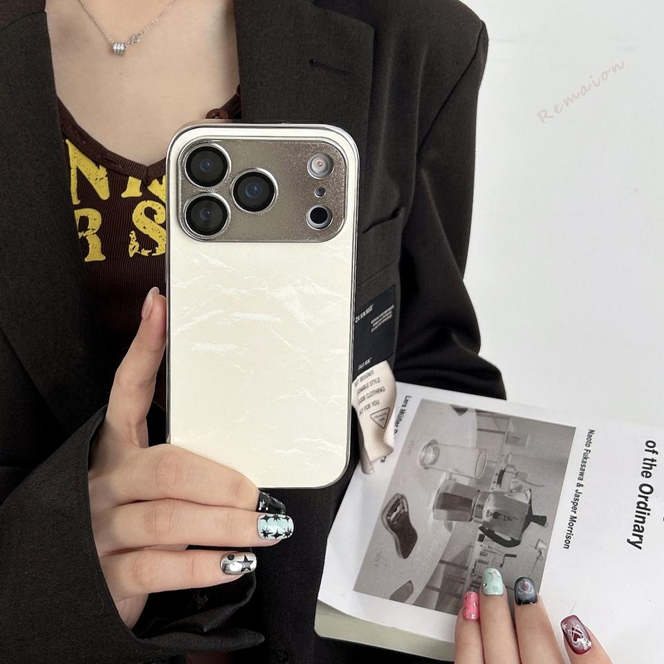 Plating Learther Phone Case for iPhone 17 Air 16 13 14 11 12 15 Pro Max Plus Case Camera Lens Protector Hard Cover