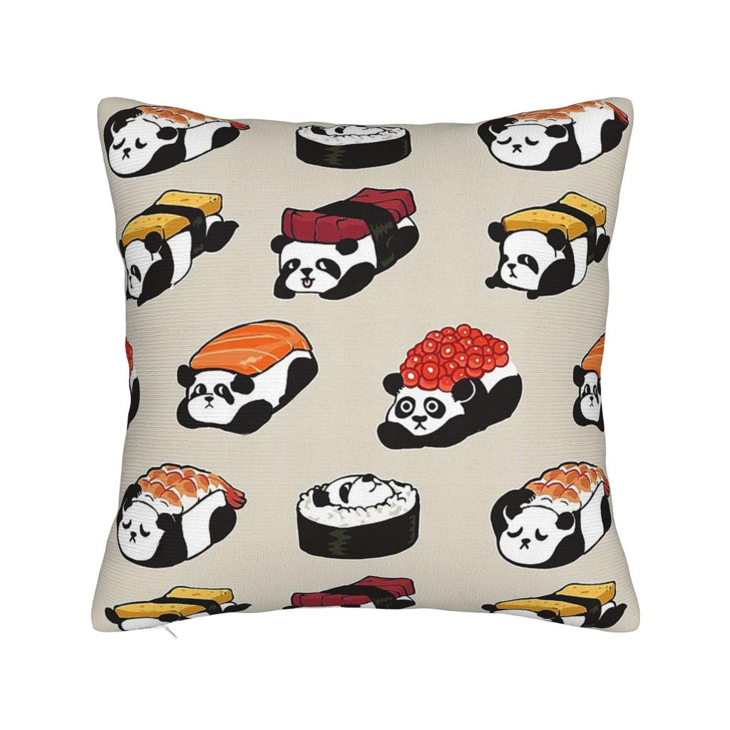 Sushi Panda Square Pillow Case Food Cushion Cover Vintage Polyester Decorative Throw Pillow Case Cover For Home 40*40Cm