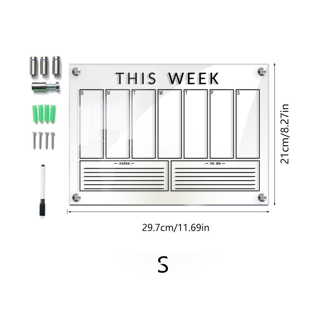 

Clear Acrylic Weekly Dry Erase Calendar for Wall, Message & Grocery Shopping List White Board for Kitchen,Day Planner for Home