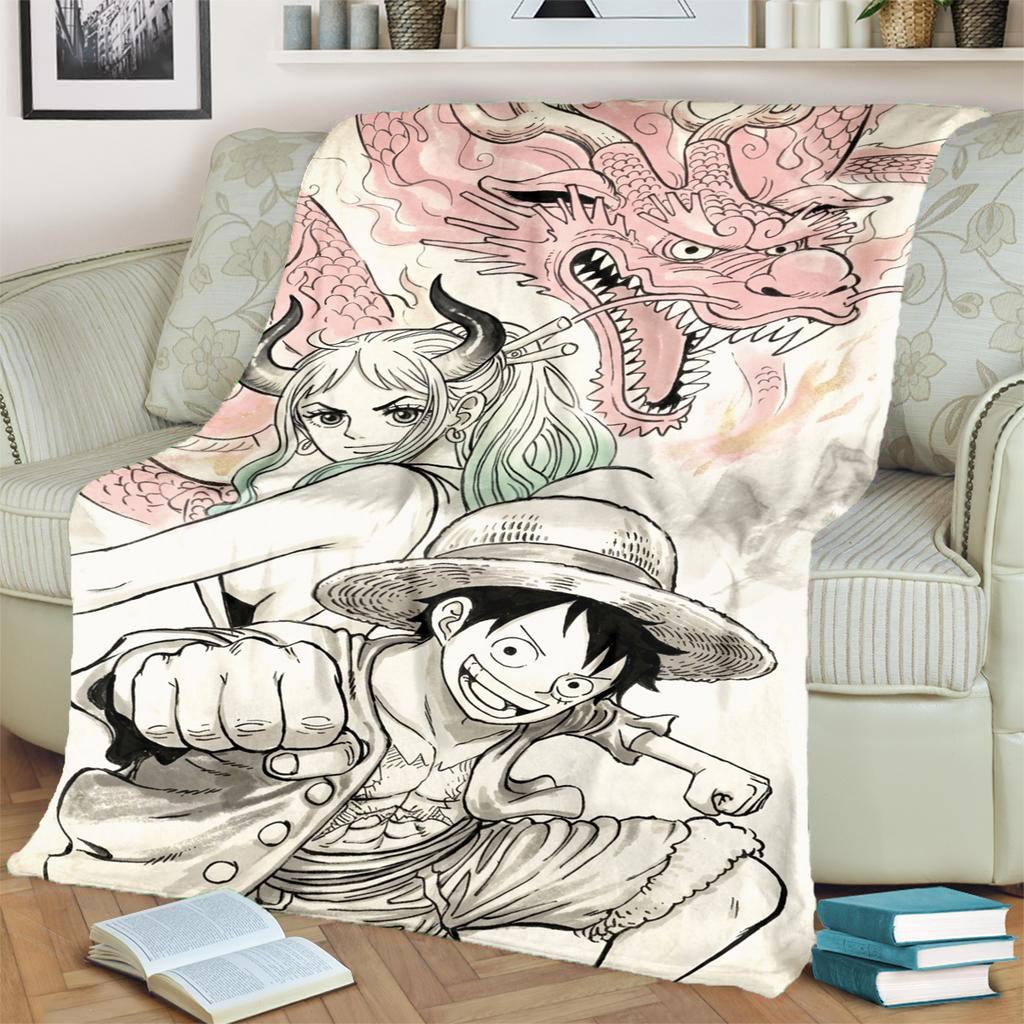 "ONE PIECE" Flannel Blanket Comfortable Warm Print for Bedrooms, Sofas, Beds, Chairs, Picnics, Travel