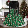 Women's Vintage V-Neck Long Sleeve Christmas Print Casual Dress