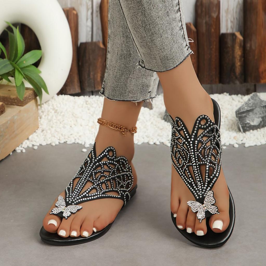 Open Toe Wedge Sandals Ladies Light Casual Shoes Bohemian Sandals For Women Toe Rhinestone Butterfly Sandals For Women Zapatos