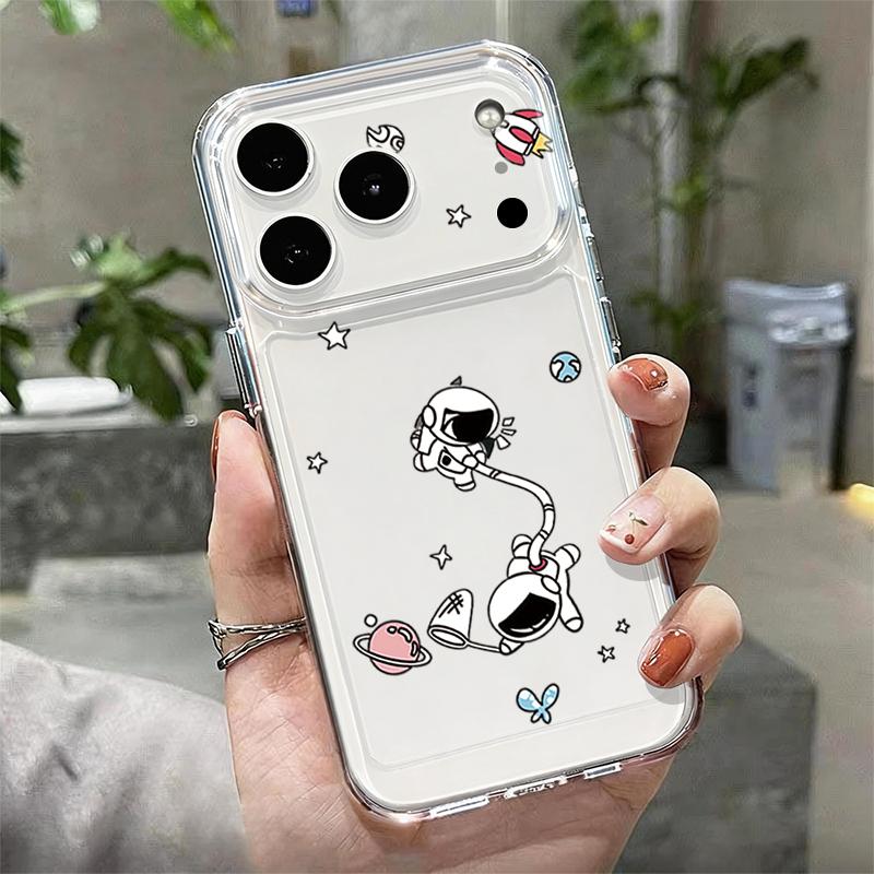 Shockproof Clear TPU Case For iPhone 17 16 Pro 15 14 13 12 Pro Max 11 Transparent Silicone Cartoon Astronaut Pattern Phone Cover