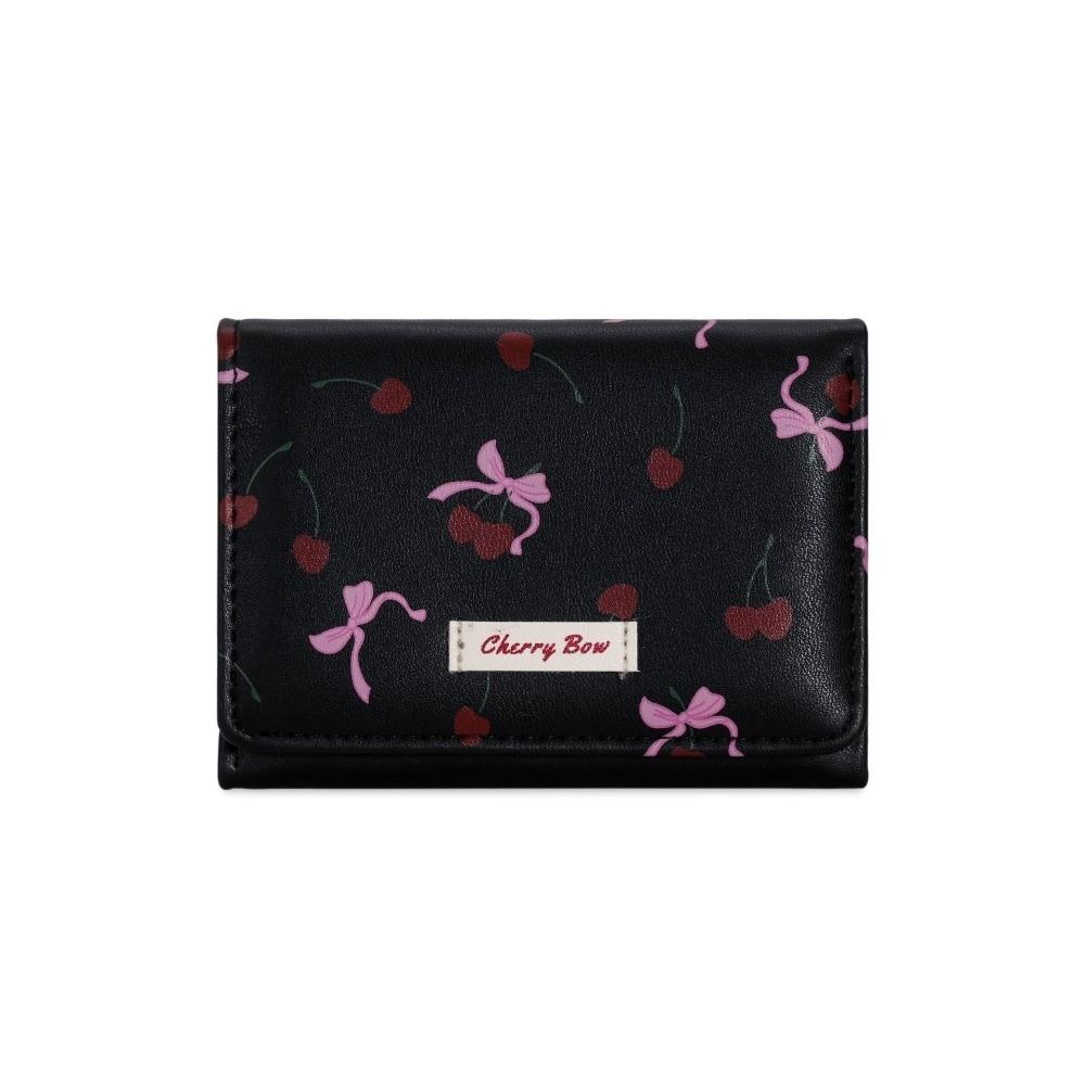 New Cherry Bow Printing Bow Printing Coin Purse Tri-fold Multi-Slot Credit Card Holder PU Leather Short Wallet Women чёрный