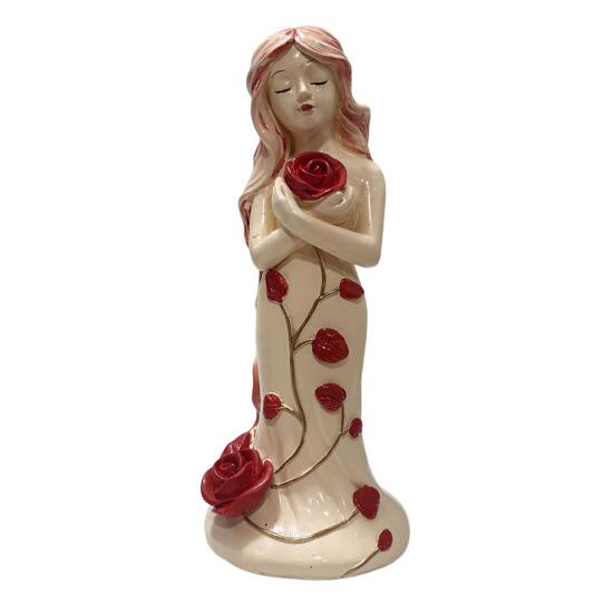 Hugging Rose Goddess Statue Resin Red Rose Girl Figurine Sculpture Home Office Desktop Bookshelf Decoration Ornament