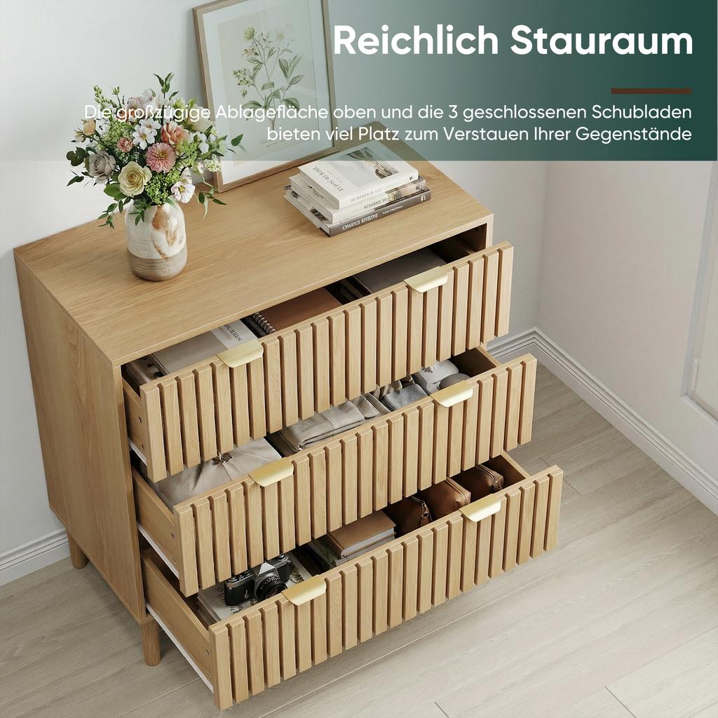 Modern Chest of Drawers in Medieval Country House Style with Three Drawers, Suitable for Living Room, Bedroom, Hallway, Oak Color.