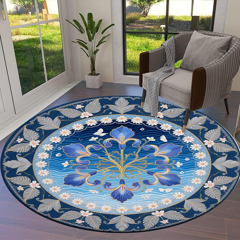1pc Office Carpet Chair Mats Blue Iris Floral Mandala Perfect for Decorating Office Chairs, Living Rooms, Or Bedrooms