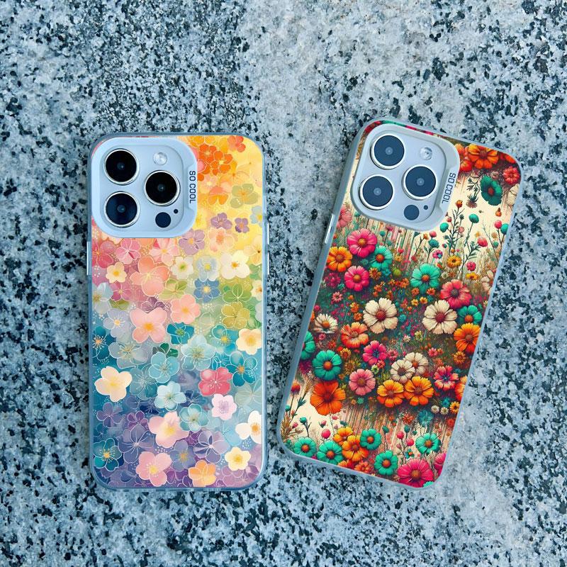 Colorful Flower Laser Phone Case For iPhone 15 Pro Max 14 13 11 12 Pro Max 13 Mini 15 14 Plus Shockproof Protection Back Covers