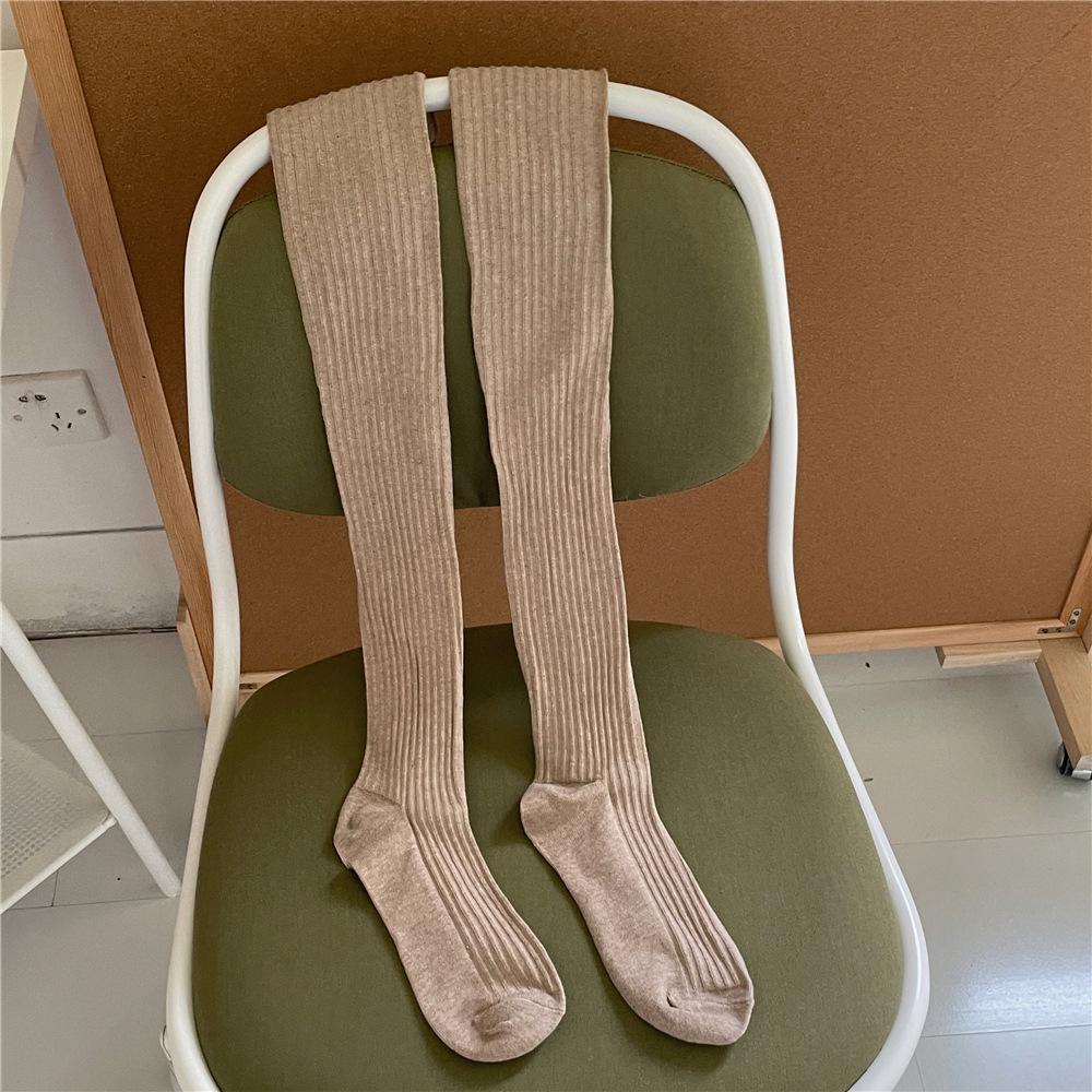 Thick Over-The-Knee Socks Vertical Solid Color High Socks That Do Not Fall Off Calf Socks Double Needle Stocking Women