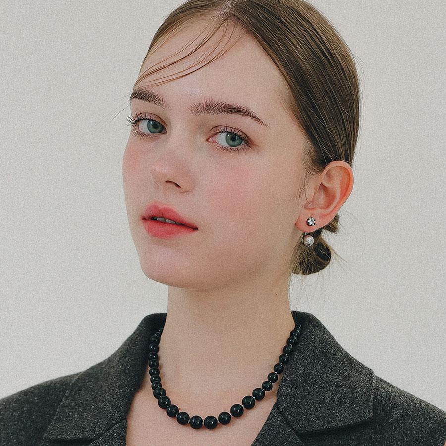 Jlauren Onyx Bubble Silver Necklace N01258