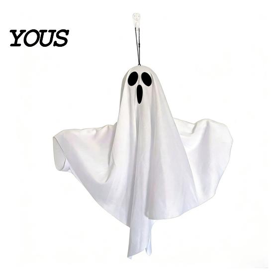 Window Hanging Ghost Ornament Halloween Glowing Decor, Fabric Light Up for Tree Door, Spooky Yard Patio Decoration Party, Trick or Treat Gift Outdoor