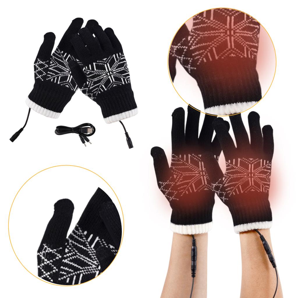 Unisex USB Heated Touch Screen Gloves Winter Warm Knit Snowflake Gloves Hand Warmer for Men Women Outdoor Hiking Skiing Use