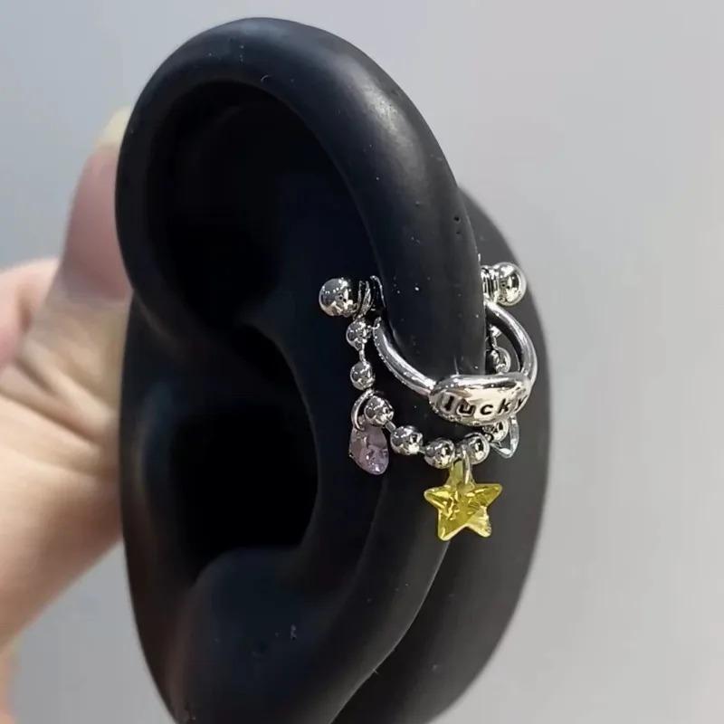 1 Pcs Star Chain Zircon Hoop Earrings Women Stainless Steel Cartilage Ear Bone Nail Earrings, Cross Trendy Body Piercing Jewelry
