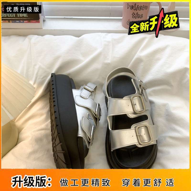 Thick-soled heightening Roman sandals women's summer 2025 new casual versatile fashion belt buckle muffin beach shoes