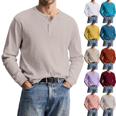 Men's Casual Knit Button-Up Long-Sleeve Shirt