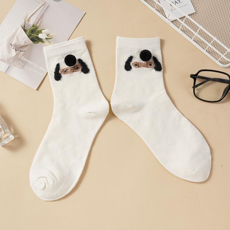 Women's Cute 3D Plush Animal Crew Socks Breathable Cotton Mid-Calf Socks Cartoon Panda Dog Bunny Cat Design Casual Socks for Daily Wear