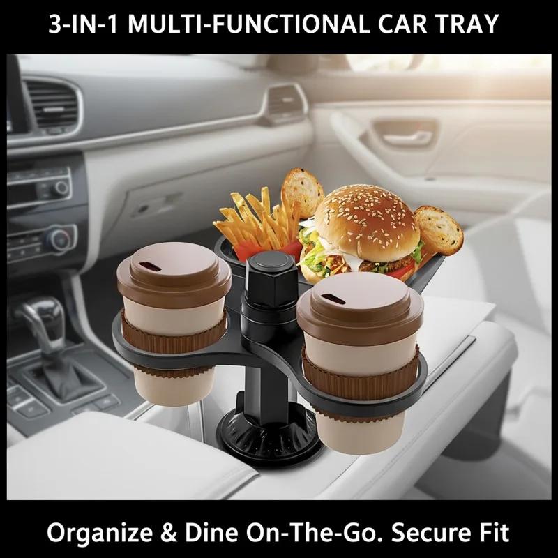 Adjustable 360° Rotation 3-in-1 Practical Interior Accessorie Car Cup Holder Tray Multi-Purpose Cup Holder Base Auto Interior
