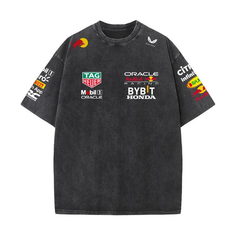 Summer F1 Racing Suit Red Bull Vestapan Team Uniform Short Sleeved Vintage Wash T-shirt Round Neck T-shirt