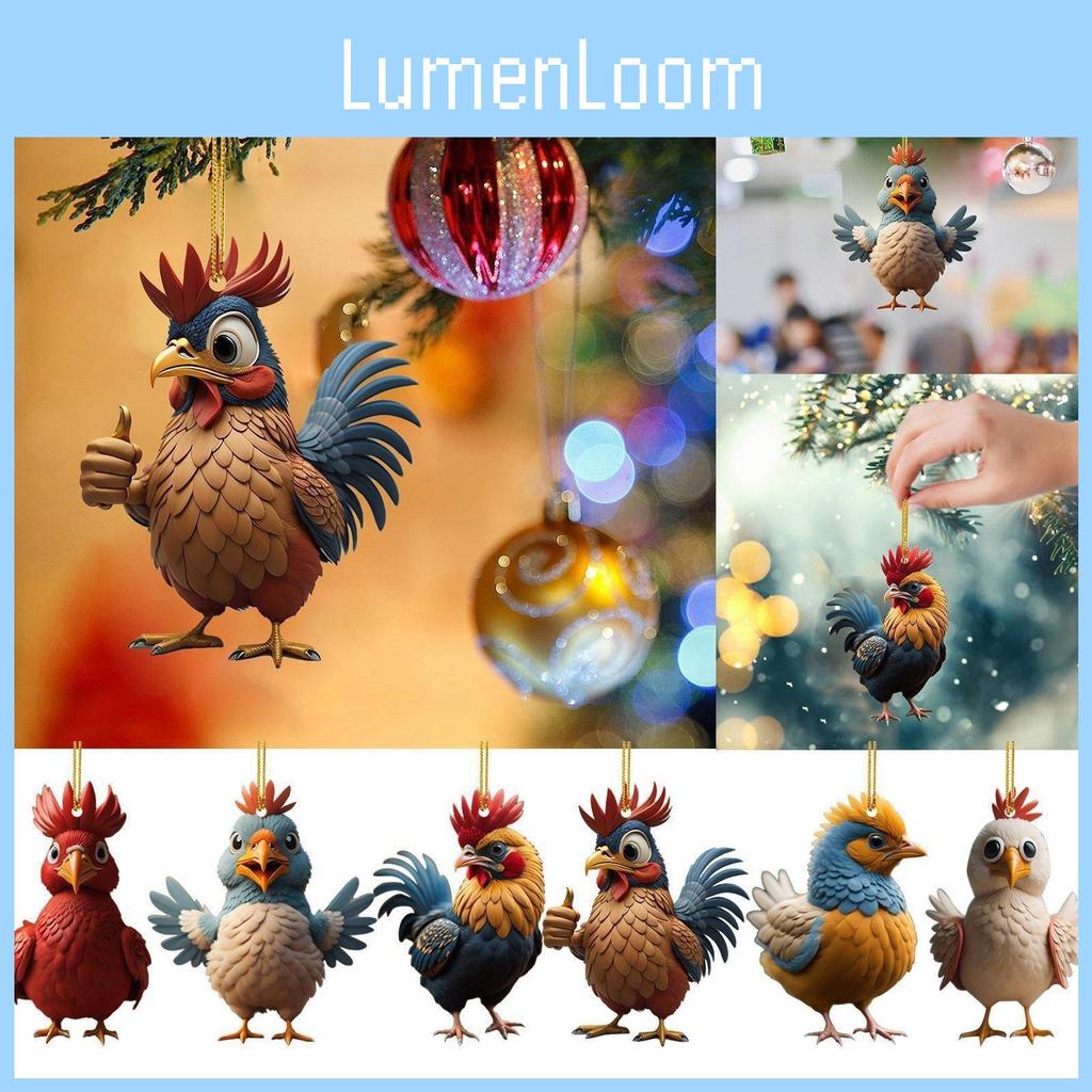 Adorable Acrylic Christmas Cartoon Chicken Car Pendant For Festive Holiday Decor