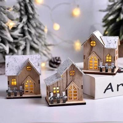 1 Pcs Christmas LED Light Wooden House Luminous Cabin Merry Christmas Decorations For Home DIY Xmas Tree Ornaments New Year