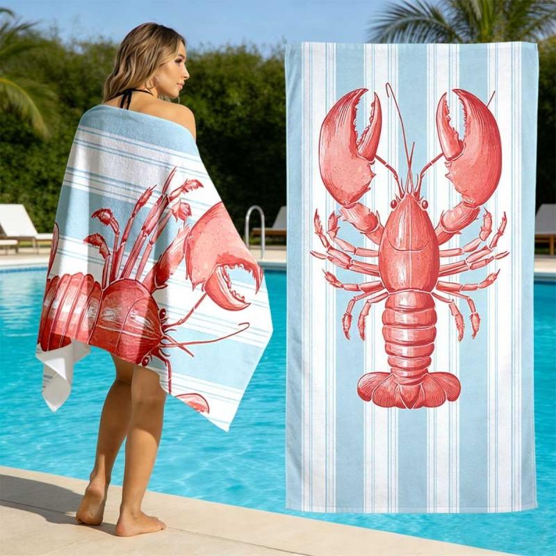 Soft Pastel Marine Style Light Pink Watercolor Shell Starfish Conch Repeat Print Quick Dry Vacation Beach Towel