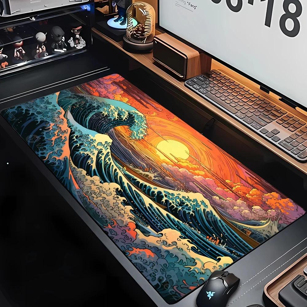 Desk Mat Gaming Mouse Pad Large Deskmat Gamer Deskpad Art Great Waves Rubber Mousepad Speed Compute Office Playmat Kawaii Mats