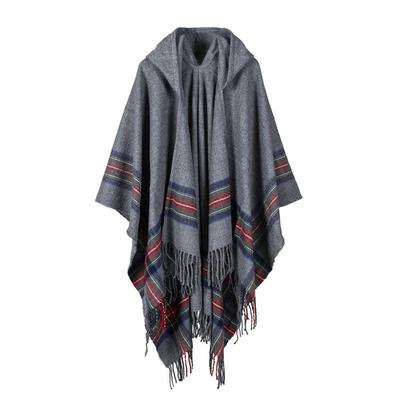 LeafIn Women's Hooded Poncho, Large Size, Scarf, Shawl, Long, Wrap, Throw, Fashionable, Cold Weather Protection, Fall/Winter (298-Gray)